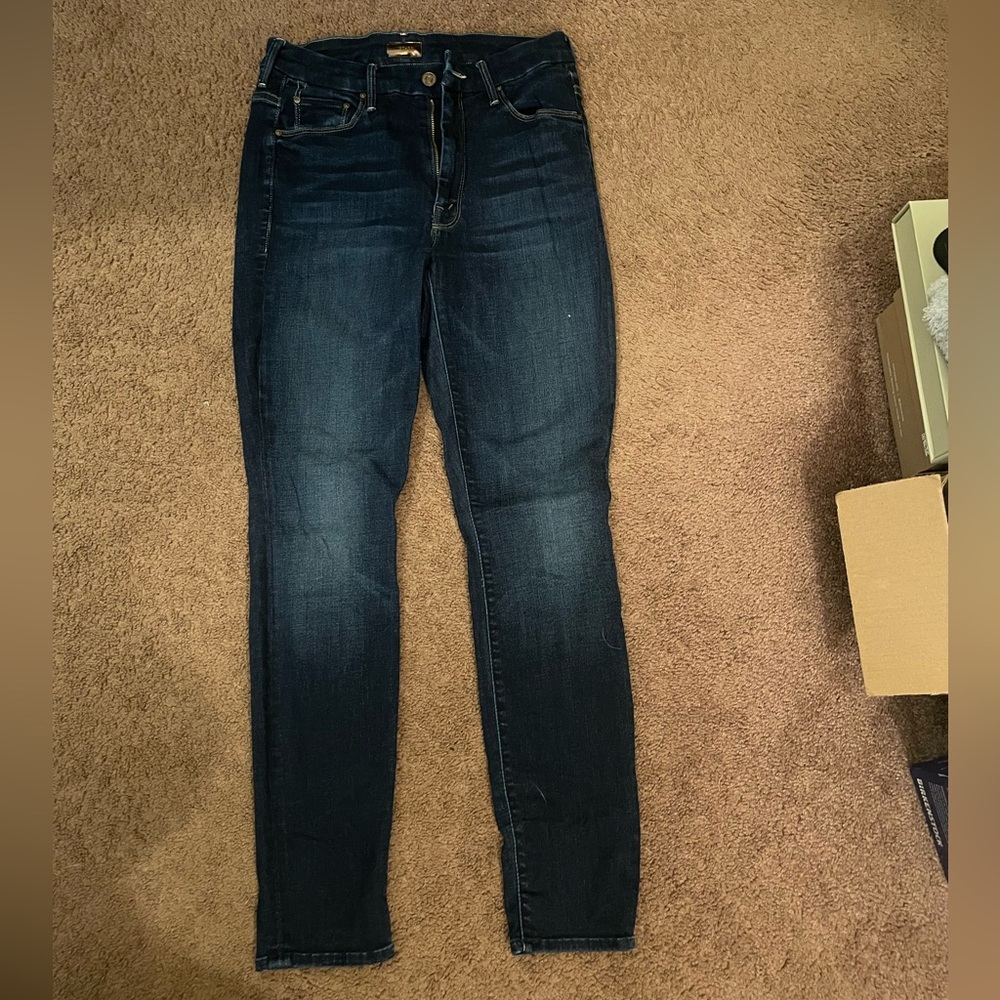 MOTHER Women's Skinny Jeans - Dark Blue High Waisted Looker Ankle